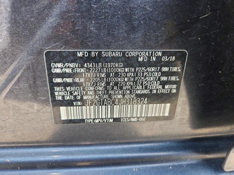 Продаж на аукціоні авто 2018 Subaru Crosstrek, vin: JF2GTABC4JH318324, номер лоту: 58989256