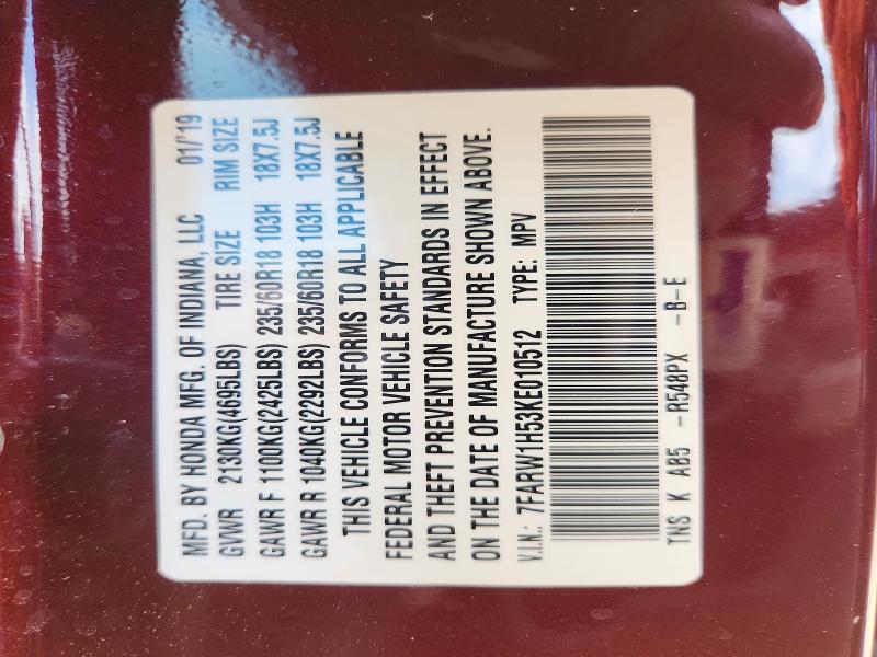 58837226 :رقم المزاد ، 7FARW1H53KE010512 vin ، 2019 Honda Cr-v مزاد بيع