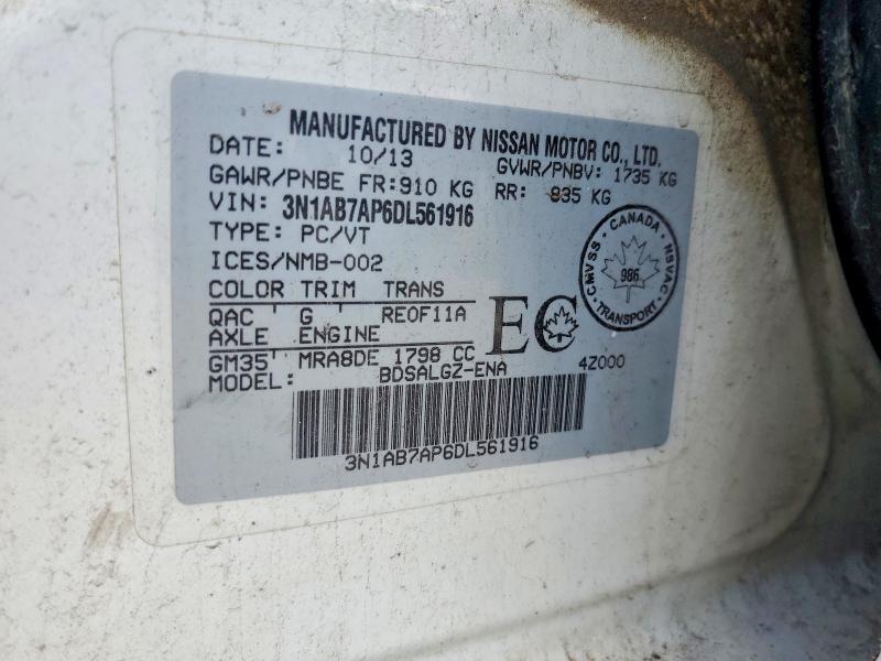 2013 Nissan Sentra მანქანა იყიდება აუქციონზე, vin: 3N1AB7AP6DL561916, აუქციონის ნომერი: 58137096