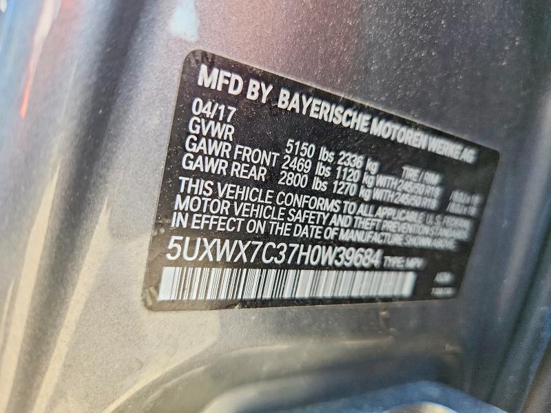 2017 Bmw X3 მანქანა იყიდება აუქციონზე, vin: 5UXWX7C37H0W39684, აუქციონის ნომერი: 57064526