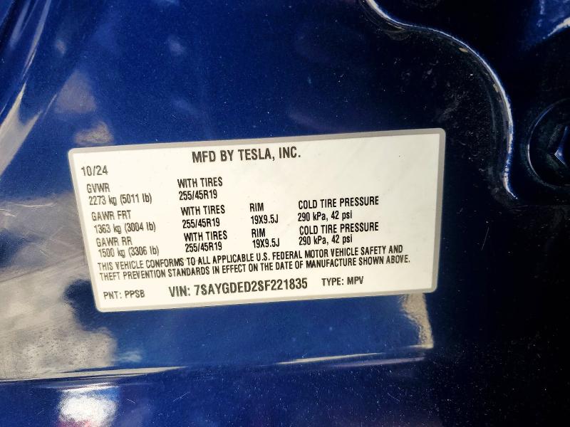 2025 Tesla Model Y მანქანა იყიდება აუქციონზე, vin: 7SAYGDED2SF221835, აუქციონის ნომერი: 58079666