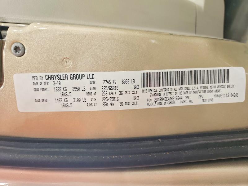 2010 Dodge Grand Caravan მანქანა იყიდება აუქციონზე, vin: 2D4RN4DE4AR216644, აუქციონის ნომერი: 54535426