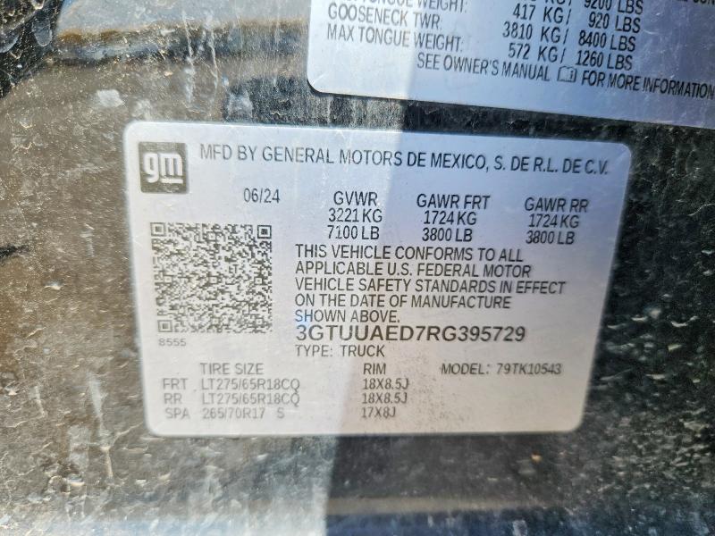 2024 Gmc Sierra მანქანა იყიდება აუქციონზე, vin: 3GTUUAED7RG395729, აუქციონის ნომერი: 57236746