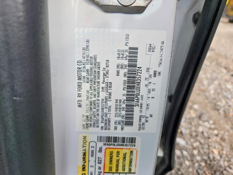 2017 Ford Fusion მანქანა იყიდება აუქციონზე, vin: 3FA6P0LUXHR357224, აუქციონის ნომერი: 57566156
