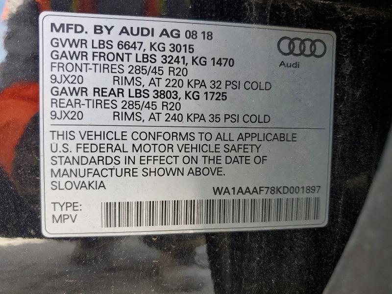 Aukcja sprzedaży 2019 Audi Q7, vin: WA1AAAF78KD001897, numer aukcji: 57401686