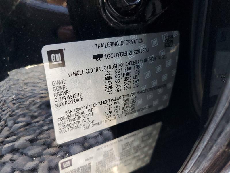 Aukcja sprzedaży 2020 Chevrolet Silverado, vin: 1GCUYGEL2LZ291803, numer aukcji: 57120516