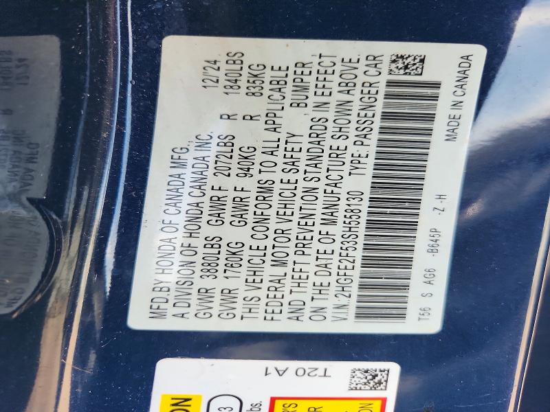 2025 Honda Civic მანქანა იყიდება აუქციონზე, vin: 2HGFE2F53SH558130, აუქციონის ნომერი: 57509566
