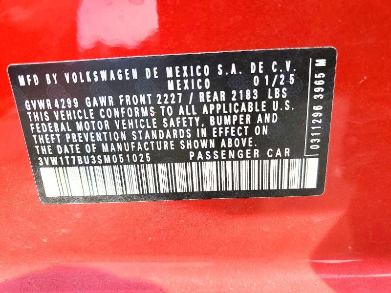 2025 Volkswagen Jetta მანქანა იყიდება აუქციონზე, vin: 3VW1T7BU3SM051025, აუქციონის ნომერი: 57290546