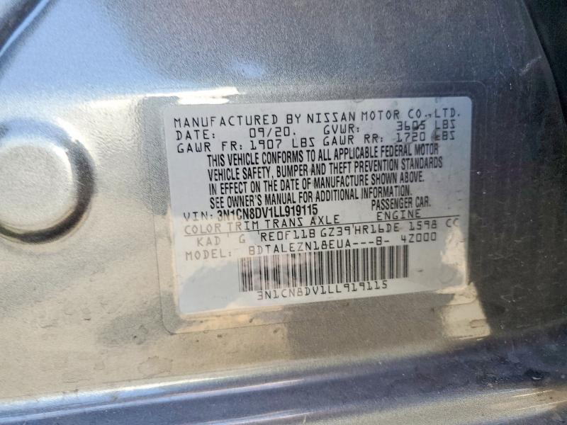 58930366 :رقم المزاد ، 3N1CN8DV1LL919115 vin ، 2020 Nissan Versa مزاد بيع