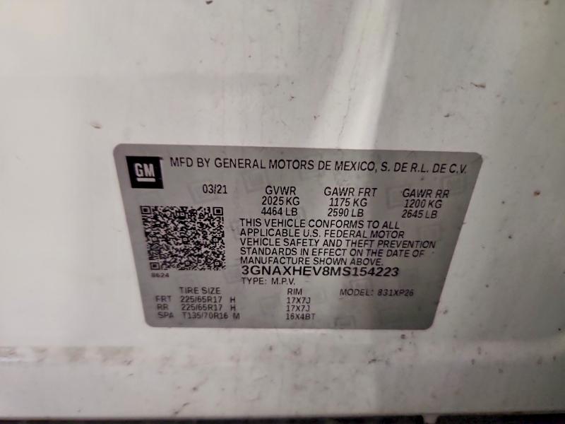 Aukcja sprzedaży 2021 Chevrolet Equinox, vin: 3GNAXHEV8MS154223, numer aukcji: 56930356