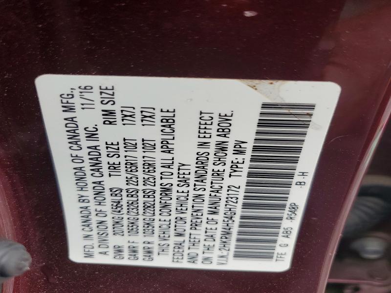 2016 Honda Cr-v მანქანა იყიდება აუქციონზე, vin: 2HKRM4H54GH723172, აუქციონის ნომერი: 57243706