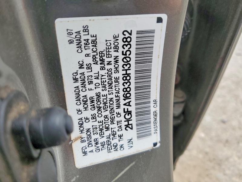 2008 Honda Civic მანქანა იყიდება აუქციონზე, vin: 2HGFA16838H305382, აუქციონის ნომერი: 56497806