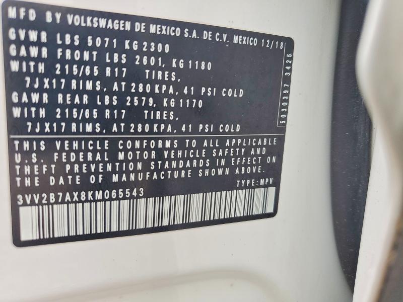 Aukcja sprzedaży 2019 Volkswagen Tiguan, vin: 3VV2B7AX8KM065543, numer aukcji: 57967416
