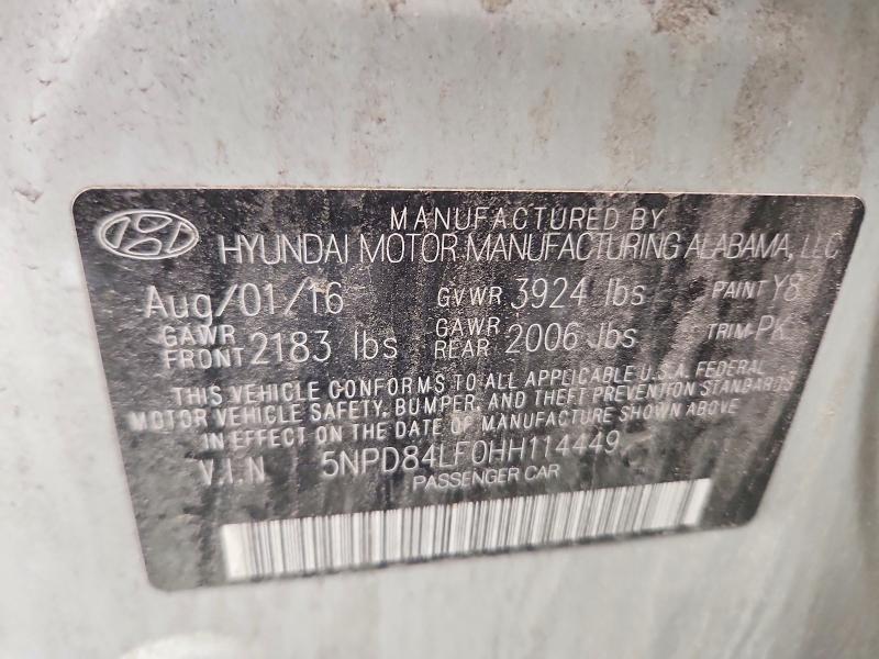 54910176 :رقم المزاد ، 5NPD84LF0HH114449 vin ، 2017 Hyundai Elantra مزاد بيع
