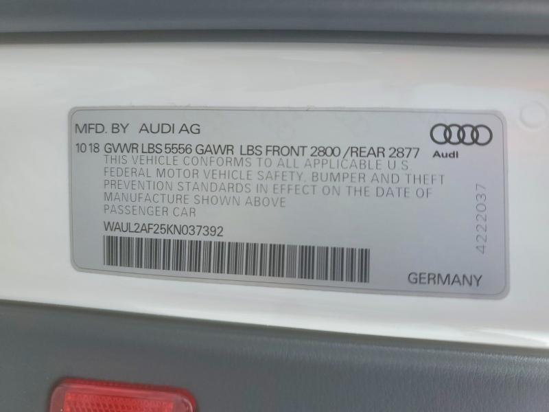 Продажа на аукционе авто 2019 Audi A6, vin: WAUL2AF25KN037392, номер лота: 57182276