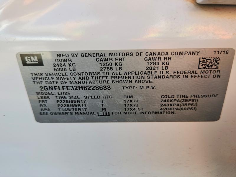 Aukcja sprzedaży 2017 Chevrolet Equinox, vin: 2GNFLFE32H6228633, numer aukcji: 57064966