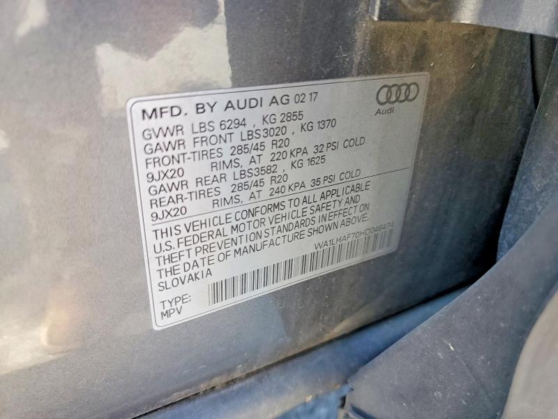 Продажа на аукционе авто 2017 Audi Q7, vin: WA1LHAF70HD046474, номер лота: 57923606