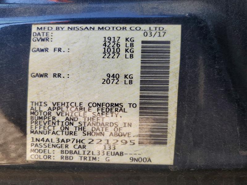 Aukcja sprzedaży 2017 Nissan Altima, vin: 1N4AL3AP7HC221295, numer aukcji: 55307806