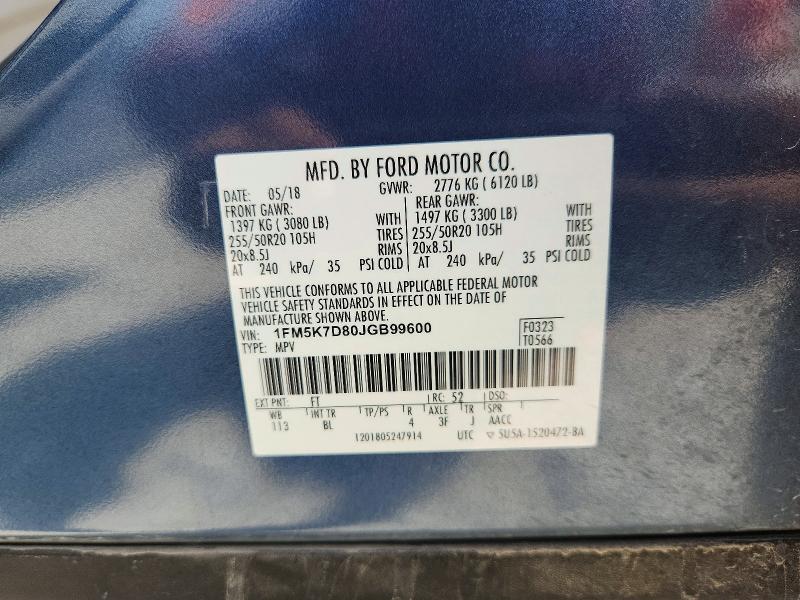 Aukcja sprzedaży 2018 Ford Explorer, vin: 1FM5K7D80JGB99600, numer aukcji: 56934866