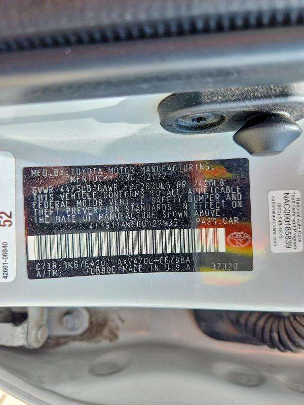 Продаж на аукціоні авто 2023 Toyota Camry, vin: 4T1G11AK5PU122935, номер лоту: 57994056