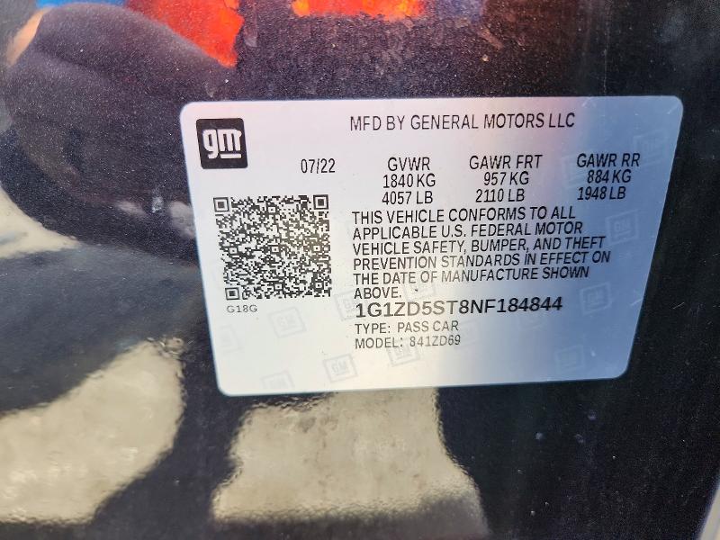 56830706 :رقم المزاد ، 1G1ZD5ST8NF184844 vin ، 2022 Chevrolet Malibu مزاد بيع