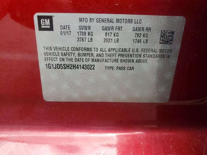 56334566 :رقم المزاد ، 1G1JD5SH2H4143022 vin ، 2017 Chevrolet Sonic مزاد بيع