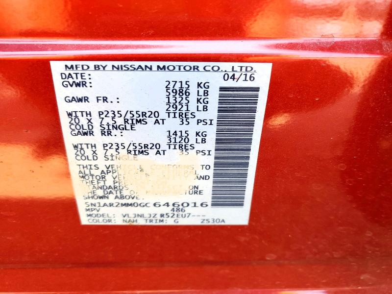 Продажа на аукционе авто 2016 Nissan Pathfinder, vin: 5N1AR2MM0GC646016, номер лота: 59557236