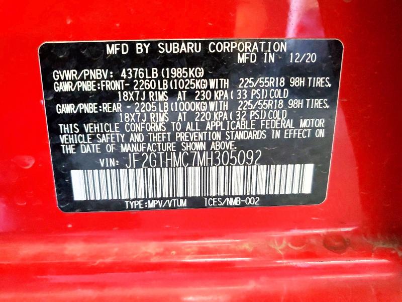 Aukcja sprzedaży 2021 Subaru Crosstrek, vin: JF2GTHMC7MH305092, numer aukcji: 58313636