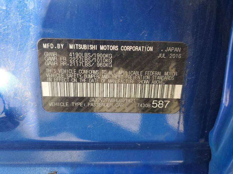 Продаж на аукціоні авто 2017 Mitsubishi Lancer, vin: JA32V2FW8HU001921, номер лоту: 55769196