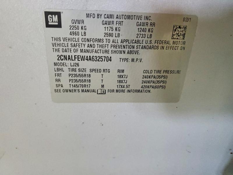 56810096 :رقم المزاد ، 2CNALFEW4A6325704 vin ، 2010 Chevrolet Equinox مزاد بيع
