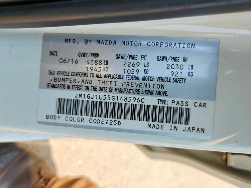 58811556 :رقم المزاد ، JM1GJ1U55G1485960 vin ، 2016 Mazda 6 مزاد بيع