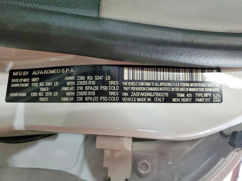 Aukcja sprzedaży 2018 Alfa Romeo Stelvio, vin: ZASFAKBN0J7B93276, numer aukcji: 56409976