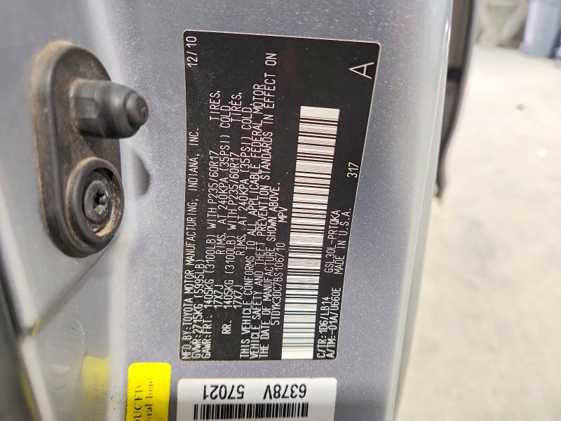 57718106 :رقم المزاد ، 5TDYK3DC7BS106710 vin ، 2011 Toyota Sienna مزاد بيع