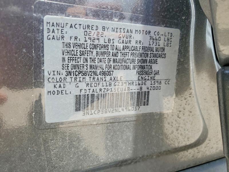 56855496 :رقم المزاد ، 3N1CP5BV2NL496057 vin ، 2022 Nissan Kicks مزاد بيع