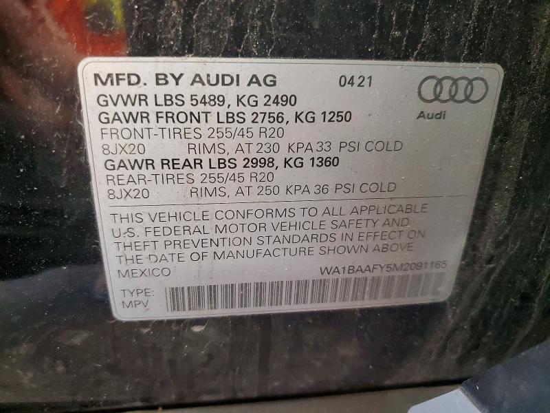Aukcja sprzedaży 2021 Audi Q5, vin: WA1BAAFY5M2091165, numer aukcji: 58270706