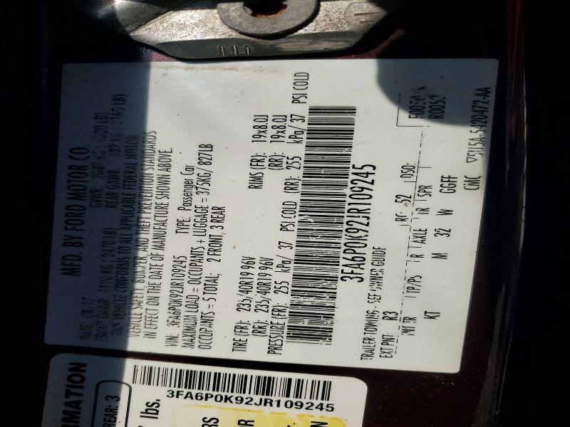 56153606 :رقم المزاد ، 3FA6P0K92JR109245 vin ، 2018 Ford Fusion مزاد بيع