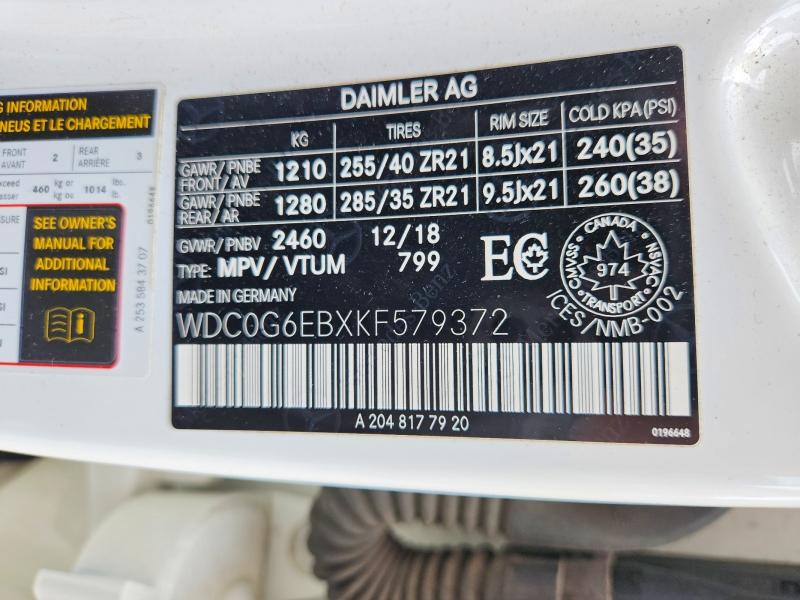 Продажа на аукционе авто 2019 Mercedes-benz Glc, vin: WDC0G6EBXKF579372, номер лота: 56293026