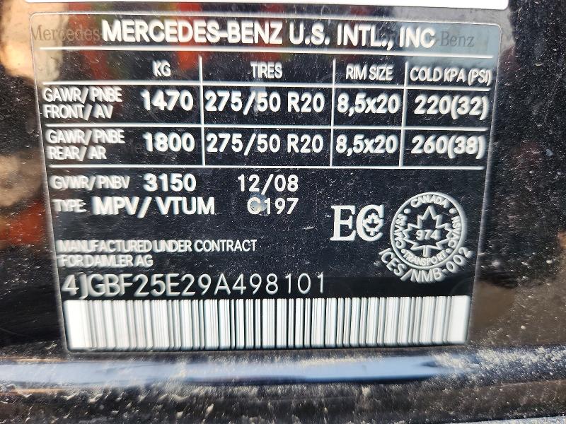 59193046 :رقم المزاد ، 4JGBF25E29A498101 vin ، 2009 Mercedes-benz Gl مزاد بيع