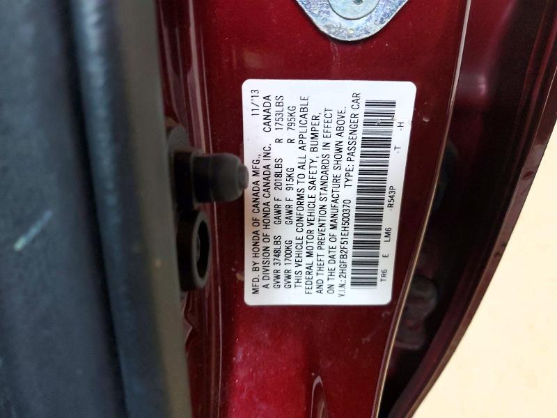 Aukcja sprzedaży 2014 Honda Civic, vin: 2HGFB2F51EH500370, numer aukcji: 58699446