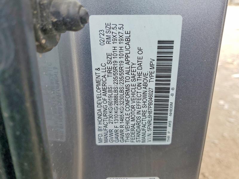 55672006 :رقم المزاد ، 5FNRL6H87PB046027 vin ، 2023 Honda Odyssey مزاد بيع