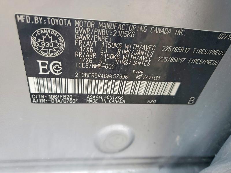 Продаж на аукціоні авто 2016 Toyota Rav4, vin: 2T3BFREV4GW457996, номер лоту: 56720956
