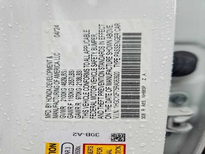 57636696 :رقم المزاد ، 1HGCY2F75RA063920 vin ، 2024 Honda Accord مزاد بيع