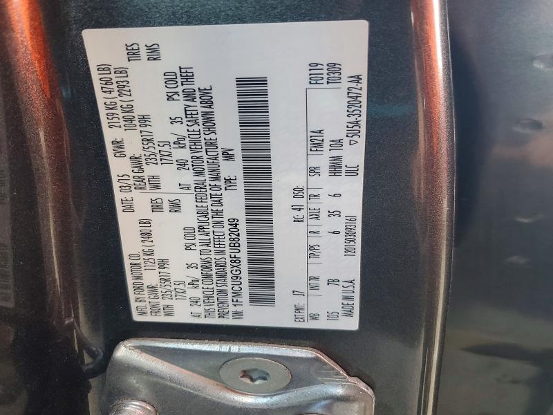 2015 Ford Escape მანქანა იყიდება აუქციონზე, vin: 1FMCU9GX8FUB82049, აუქციონის ნომერი: 57305176