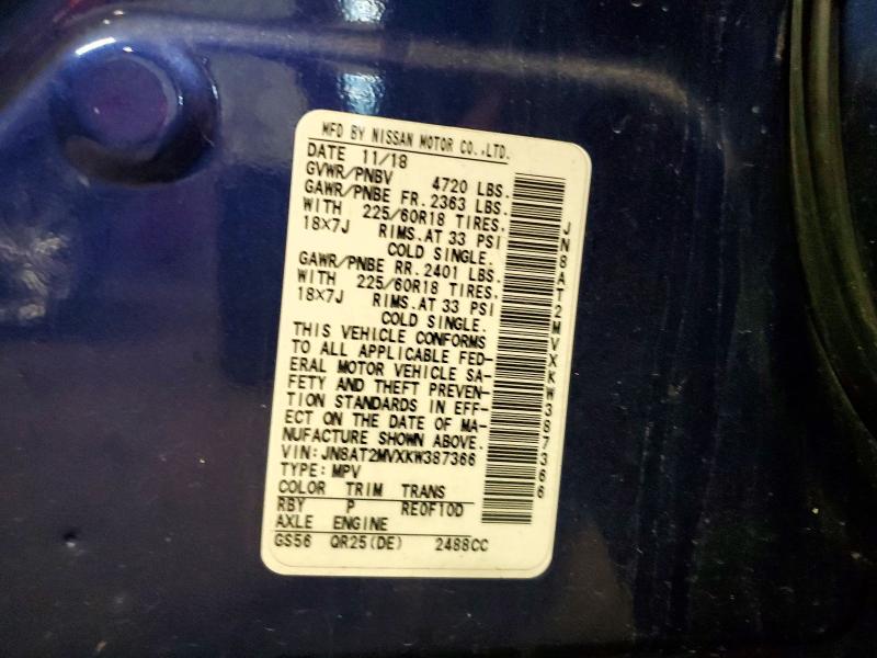 2019 Nissan Rogue მანქანა იყიდება აუქციონზე, vin: JN8AT2MVXKW387366, აუქციონის ნომერი: 56766066