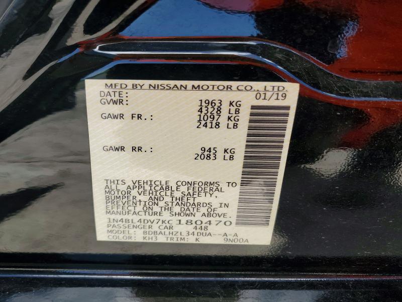 Aukcja sprzedaży 2019 Nissan Altima, vin: 1N4BL4DV7KC180470, numer aukcji: 56168166