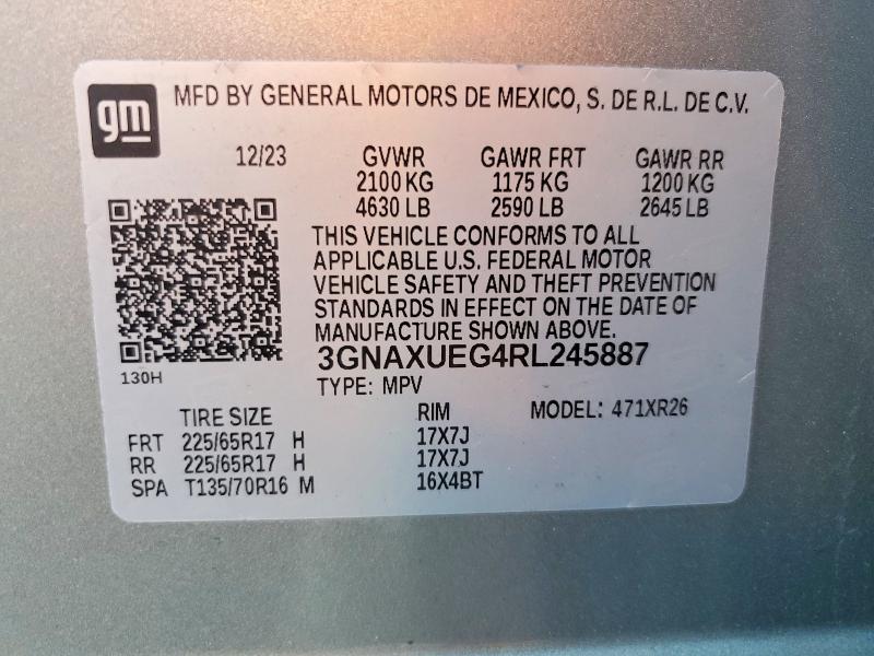Aukcja sprzedaży 2024 Chevrolet Equinox, vin: 3GNAXUEG4RL245887, numer aukcji: 58259796