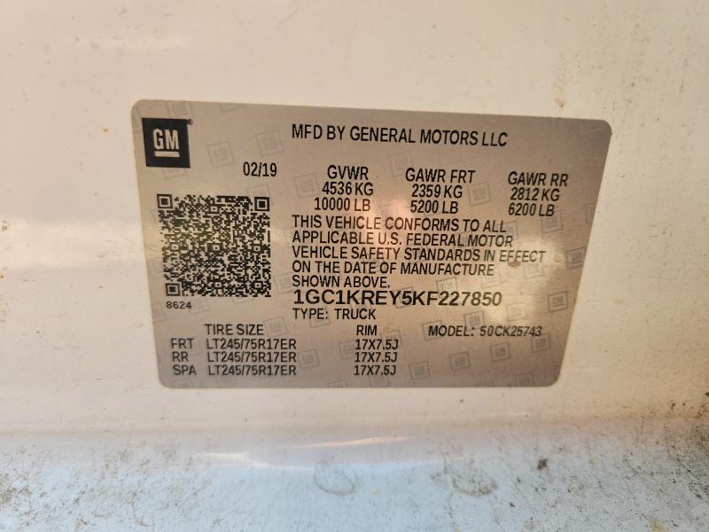 Продаж на аукціоні авто 2019 Chevrolet Silverado, vin: 1GC1KREY5KF227850, номер лоту: 58532246