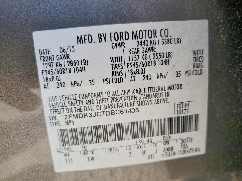 58019596 :رقم المزاد ، 2FMDK3JC7DBC61406 vin ، 2013 Ford Edge مزاد بيع