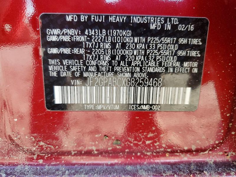 57316766 :رقم المزاد ، JF2GPABCXG8259468 vin ، 2016 Subaru Crosstrek مزاد بيع