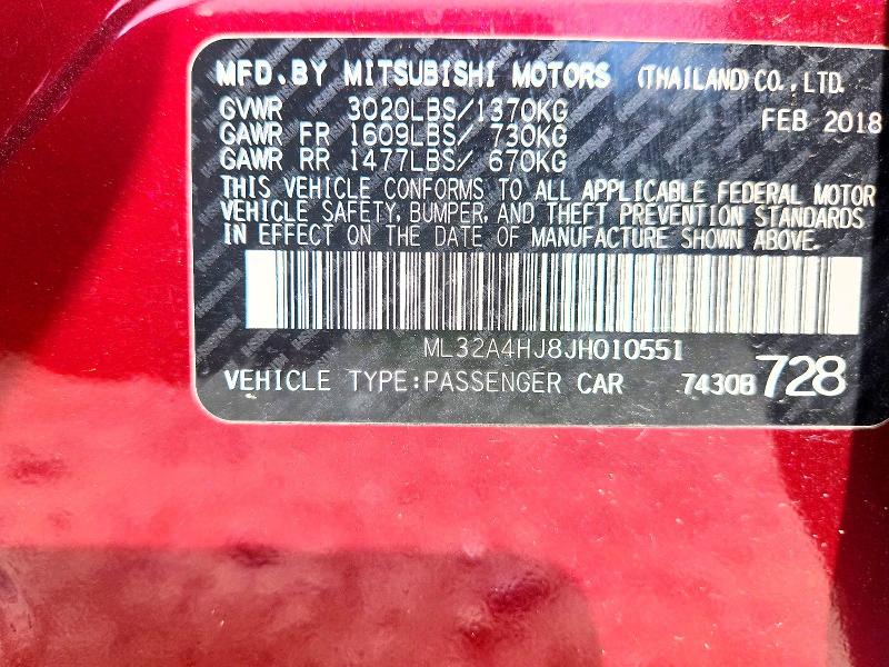 2018 Mitsubishi Mirage მანქანა იყიდება აუქციონზე, vin: ML32A4HJ8JH010551, აუქციონის ნომერი: 58066506